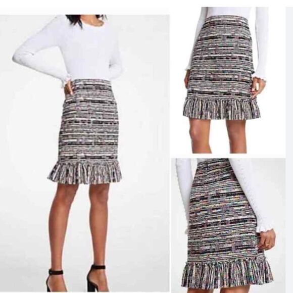 Ann Taylor Tweed Pencil Ruffle Skirt Petite 8P - Picture 1 of 9